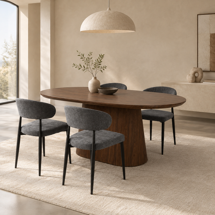 Eettafel Japandi ovaal Troy 180cm walnoot MDF