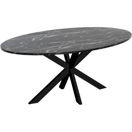 Eettafel marmerlook Jovi ovaal 180cm zwart MDF
