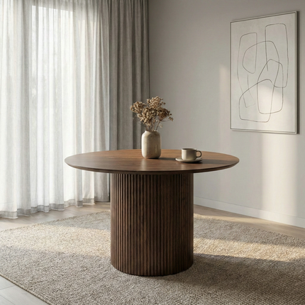 Eettafel Japandi Kiko rond 120cm walnoot MDF