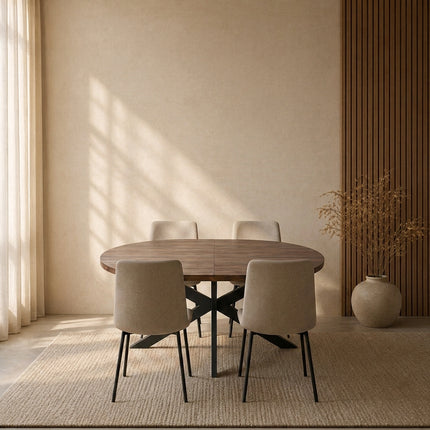 Uitschuifbare eettafel ovaal 160-220cm Liam walnoot MDF