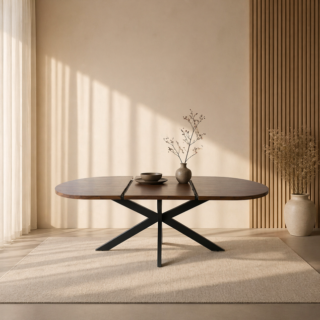 Uitschuifbare eettafel ovaal 160-220cm Liam walnoot MDF