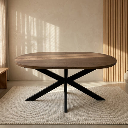 Uitschuifbare eettafel ovaal 160-220cm Liam bruin MDF