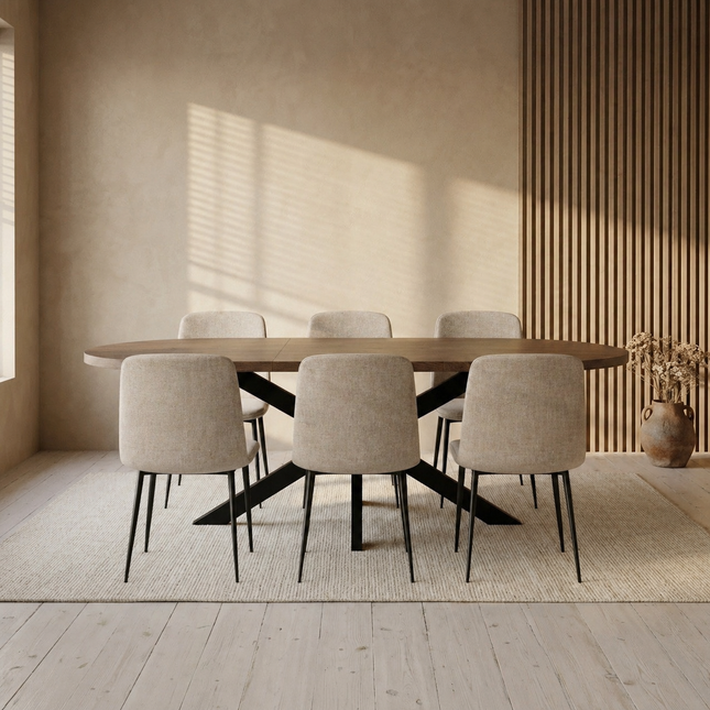 Uitschuifbare eettafel ovaal 160-220cm Liam bruin MDF