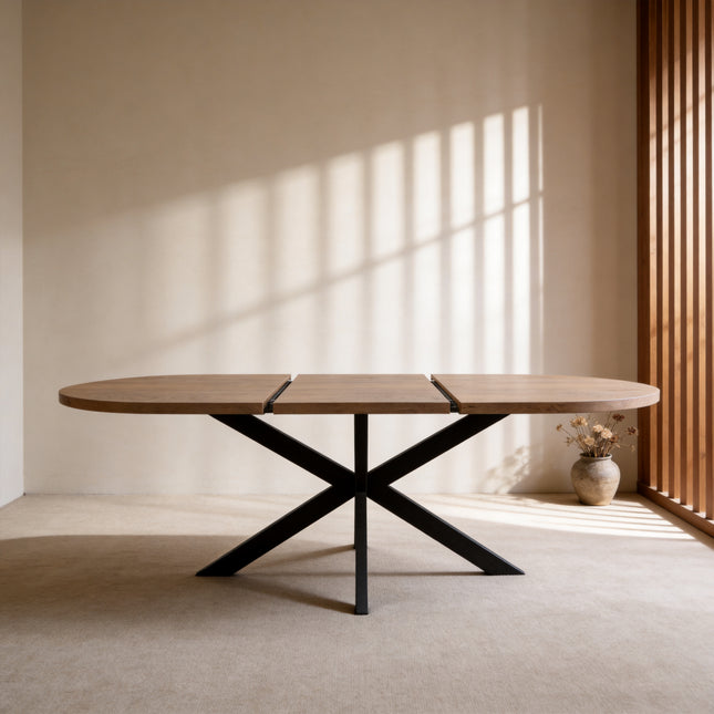 Uitschuifbare eettafel ovaal 180-240cm Liam bruin MDF
