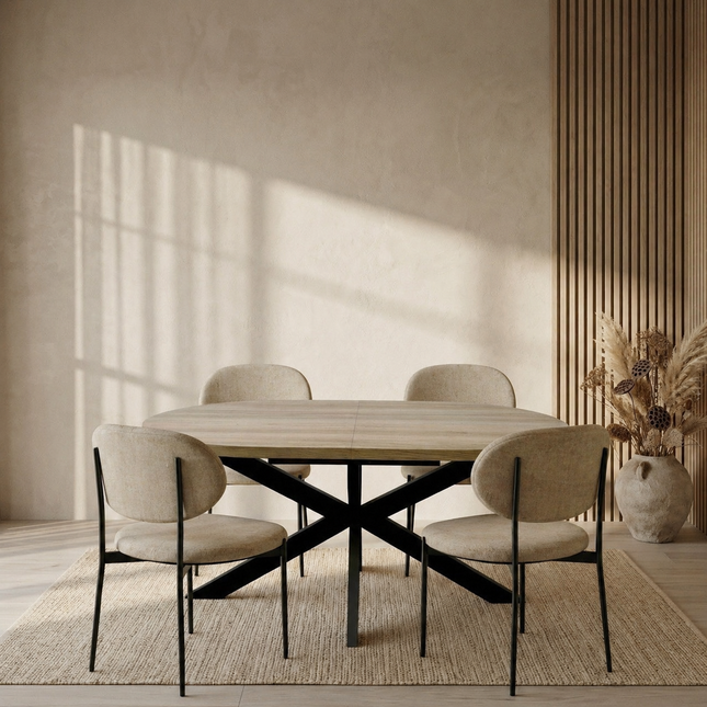 Uitschuifbare eettafel ovaal 160-220cm Liam lichtbruin MDF