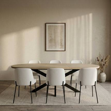 Uitschuifbare eettafel ovaal 160-220cm Liam lichtbruin MDF
