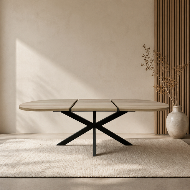 Uitschuifbare eettafel ovaal 180-240cm Liam lichtbruin MDF