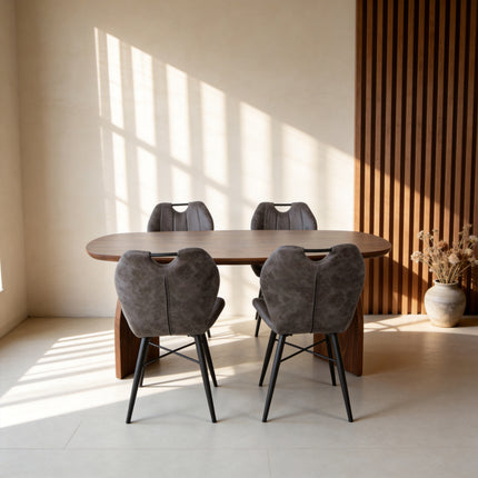 Eettafel Japandi deens ovaal 180cm walnoot MDF Miran