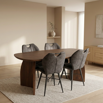 Eettafel Japandi deens ovaal 180cm walnoot MDF Miran