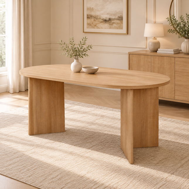 Eettafel Japandi ovaal 180cm lichtbruin melamine Nancy