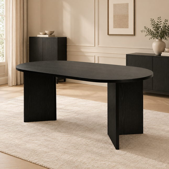 Eettafel Japandi ovaal 180cm zwart melamine Nancy