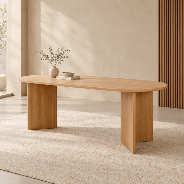 Eettafel Japandi ovaal 200cm lichtbruin melamine Nancy