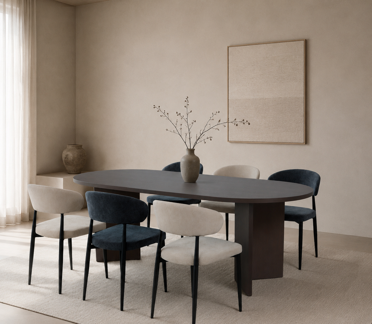 Eettafel Japandi ovaal 200cm walnoot melamine Nancy