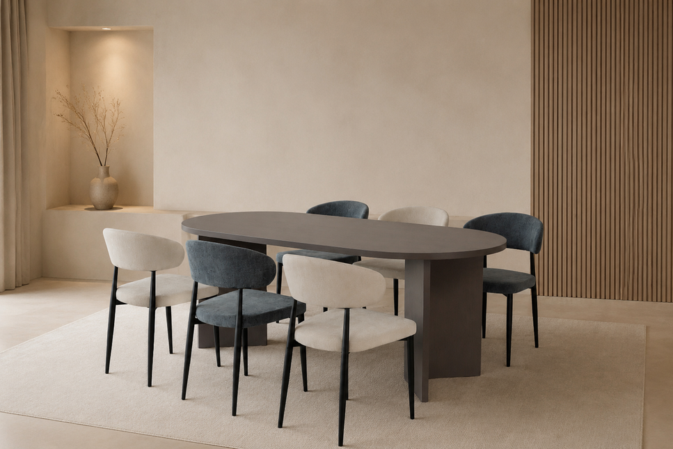 Eettafel Japandi ovaal 220cm walnoot melamine Nancy
