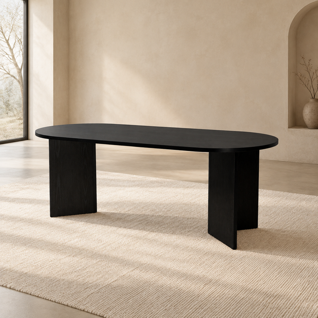 Eettafel Japandi ovaal 200cm zwart melamine Nancy