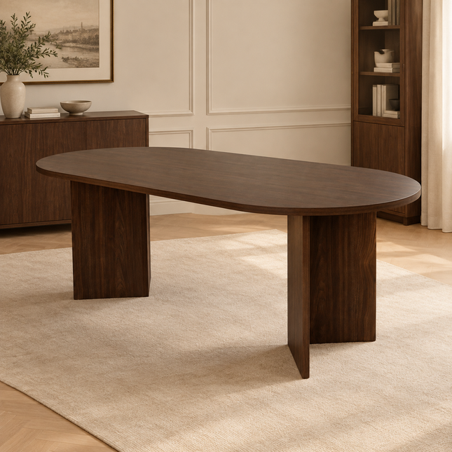 Eettafel Japandi ovaal 220cm bruin melamine Nancy