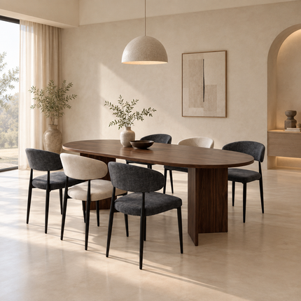 Eettafel Japandi ovaal 220cm bruin melamine Nancy