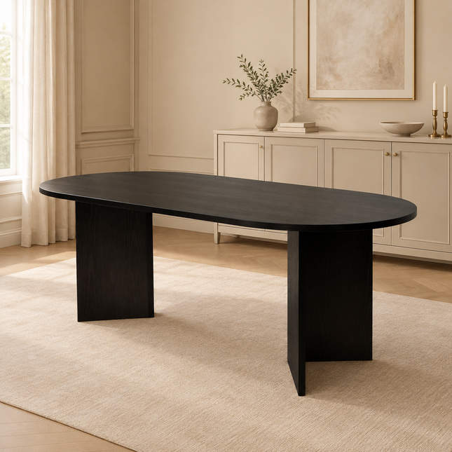 Eettafel Japandi ovaal 220cm zwart melamine Nancy