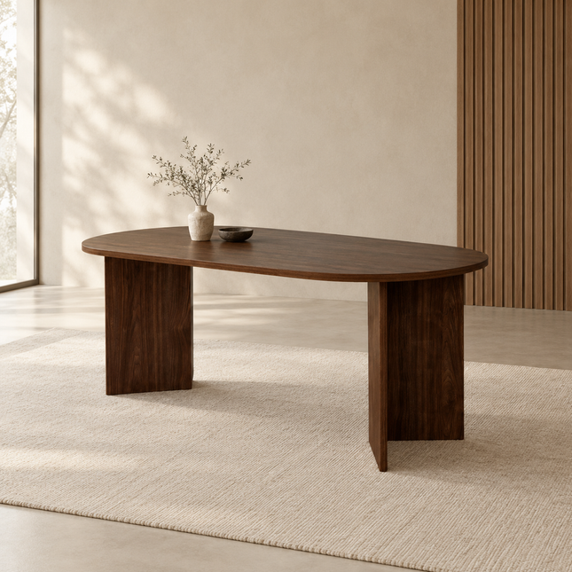 Eettafel Japandi ovaal 200cm bruin melamine Nancy