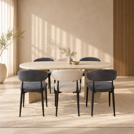 Eettafel Japandi ovaal 180cm travertin melamine Nancy