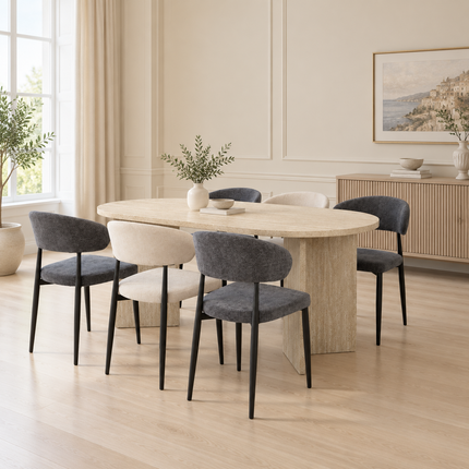Eettafel Japandi ovaal 180cm travertin melamine Nancy