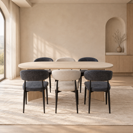 Eettafel Japandi ovaal 200cm travertin melamine Nancy