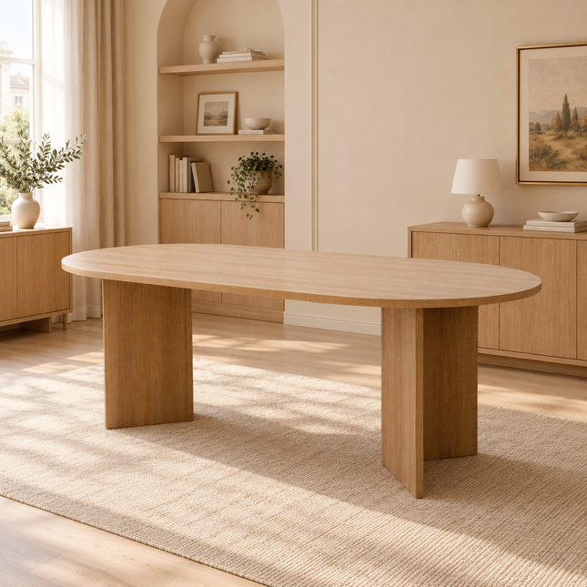 Eettafel Japandi ovaal 220cm lichtbruin melamine Nancy