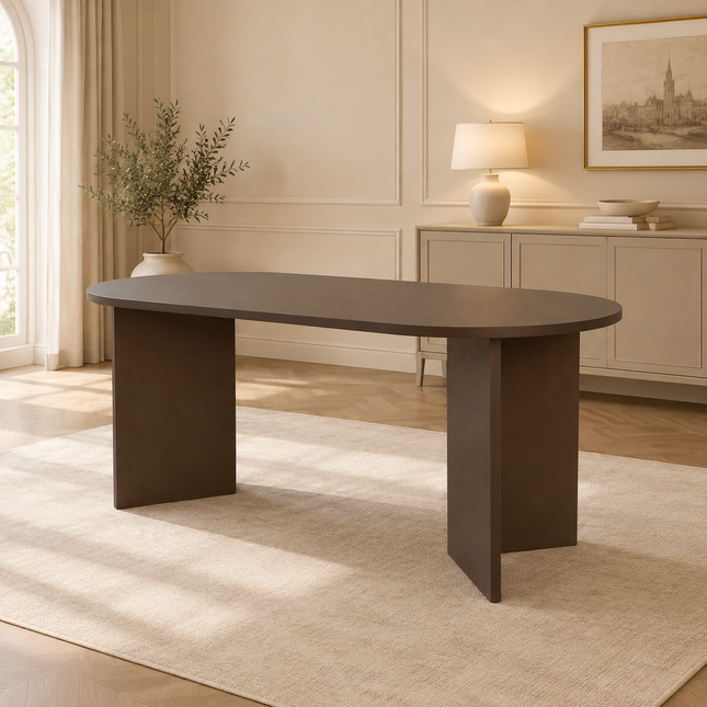 Eettafel Japandi ovaal 180cm walnoot melamine Nancy