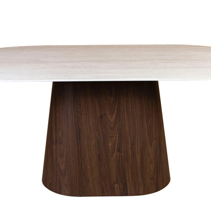 Eettafel Japandi marmerlook Niko ovaal 180cm beige walnoot