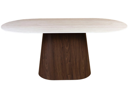Eettafel Japandi marmerlook Niko ovaal 180cm beige walnoot
