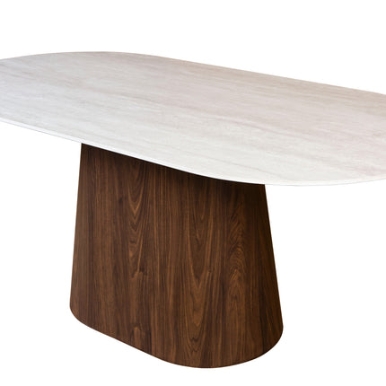 Eettafel Japandi marmerlook Niko ovaal 180cm beige walnoot