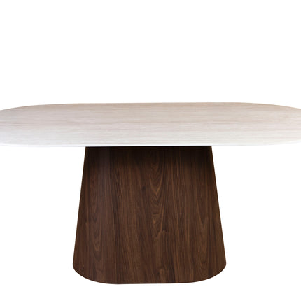 Eettafel Japandi marmerlook Niko ovaal 180cm beige walnoot