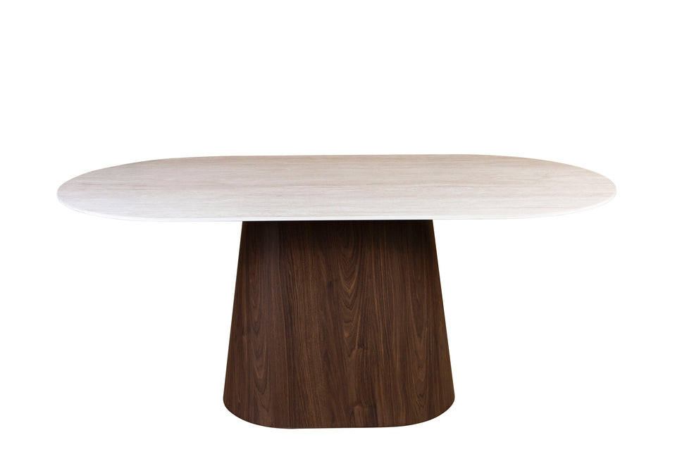 Eettafel Japandi marmerlook Niko ovaal 180cm beige walnoot