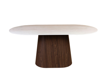 Eettafel Japandi marmerlook Niko ovaal 180cm beige walnoot