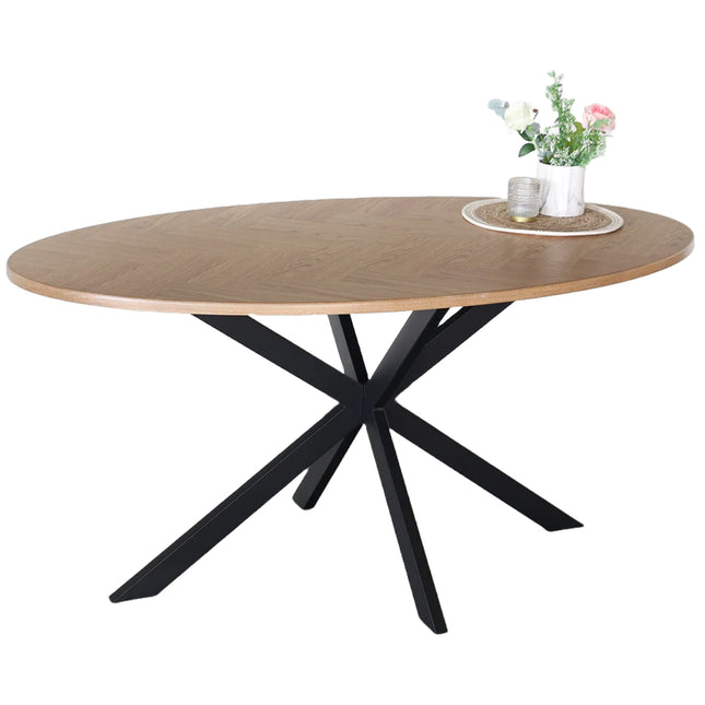 Eettafel visgraat Obie ovaal 160cm bruin MDF