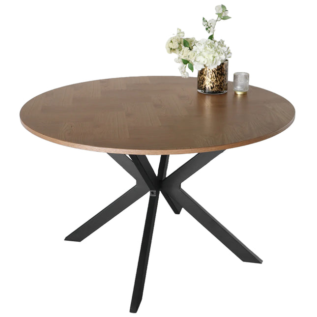 Eettafel visgraat Ozzy rond 120cm bruin MDF
