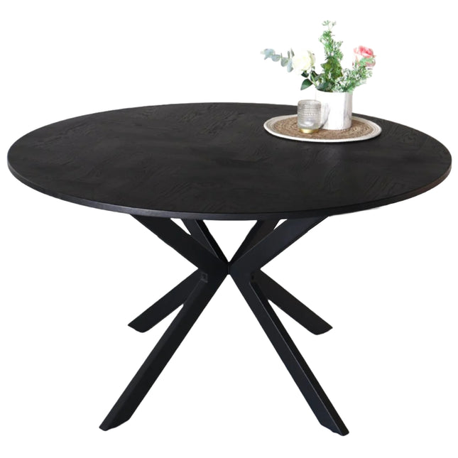 Eettafel visgraat Ozzy rond 130cm zwart MDF