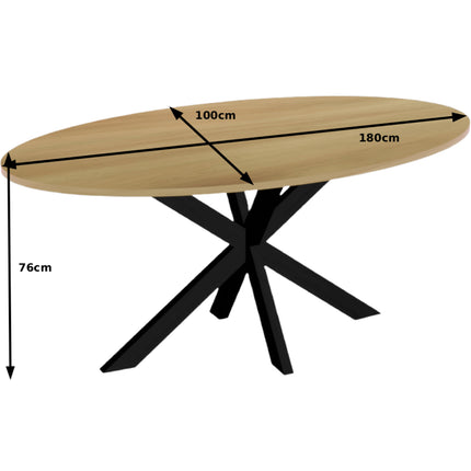 Eettafel Rato ovaal 180cm lichtbruin MDF