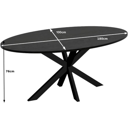 Eettafel Rato ovaal 180cm zwart MDF