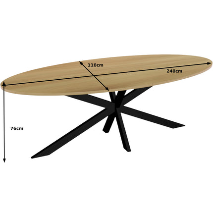 Eettafel Rato ovaal 240cm lichtbruin MDF
