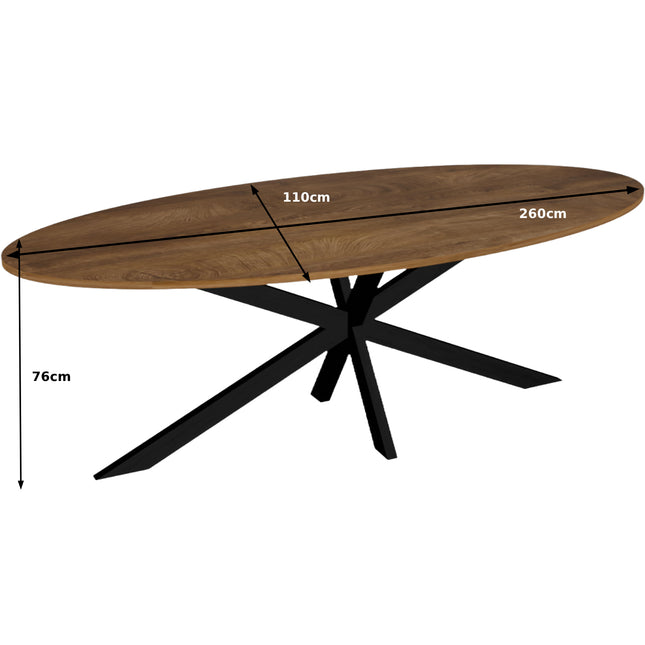 Eettafel Rato ovaal 260cm bruin MDF