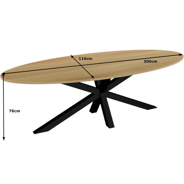 Eettafel Rato ovaal 300cm lichtbruin MDF