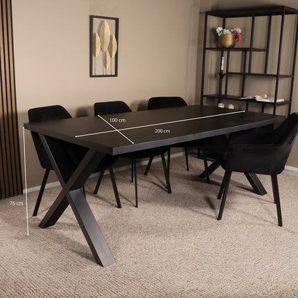 Eettafel Reef rechthoekig 200cm zwart melamine