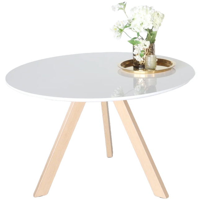 Eettafel met beige poten Ronsi rond 120cm wit MDF