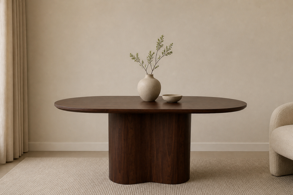 Eettafel Japandi ovaal walnoot MDF 180cm Rumi