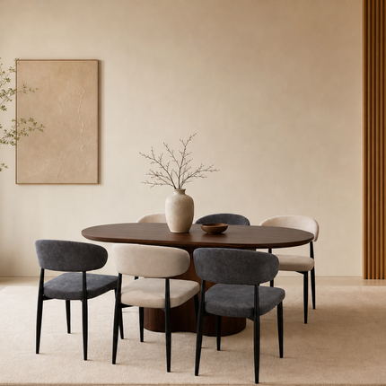 Eettafel Japandi ovaal walnoot MDF 180cm Rumi