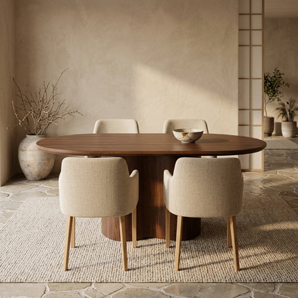 Eettafel Japandi ovaal walnoot MDF 180cm Rumi