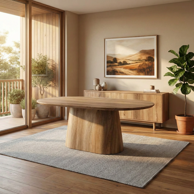 Eettafel Japandi ovaal Saga 180cm lichtbruin MDF