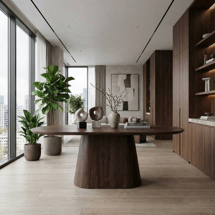 Eettafel Japandi ovaal Saga 180cm walnoot MDF