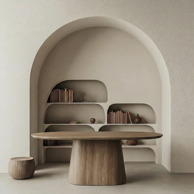 Eettafel Japandi ovaal Saga 210cm lichtbruin MDF